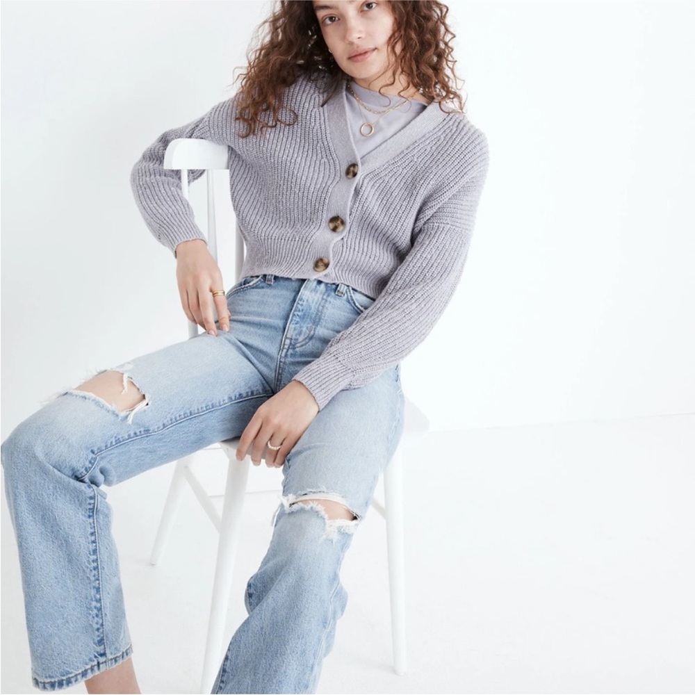 Madewell Chunky knit Lilac Gray Button-Up Cardigan